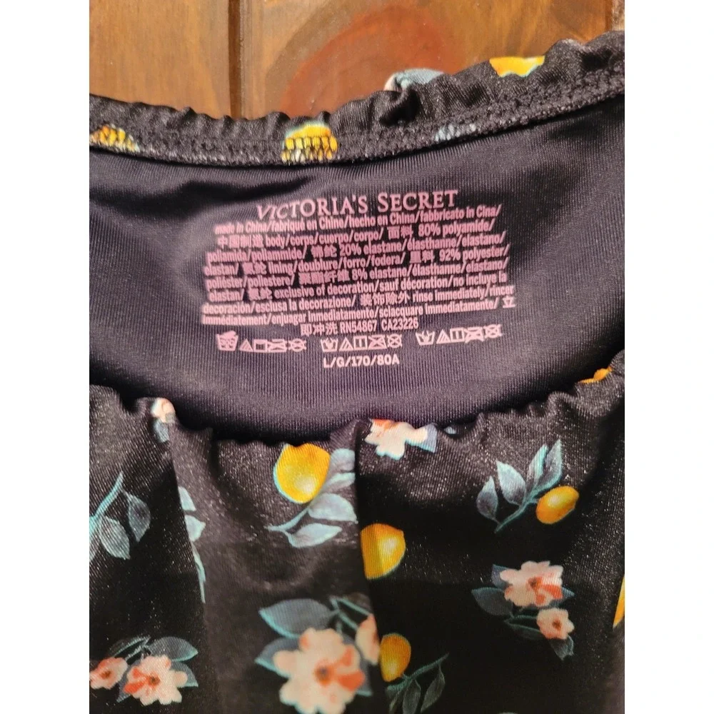 Victoria's Secret Bikini Bottoms Large Ruffles Black Floral/Lemon - Picture 3 of 7